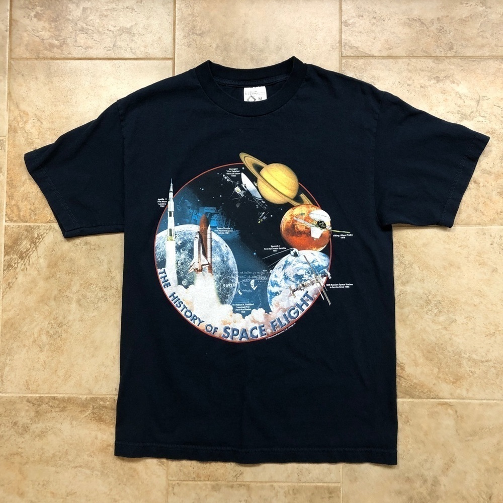 Vintage 1998 History of Space Flight T-Shirt Made in USA Men's M